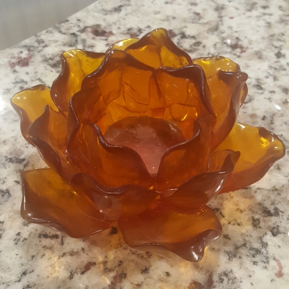 Amber Flower Candle Holder Vintage
